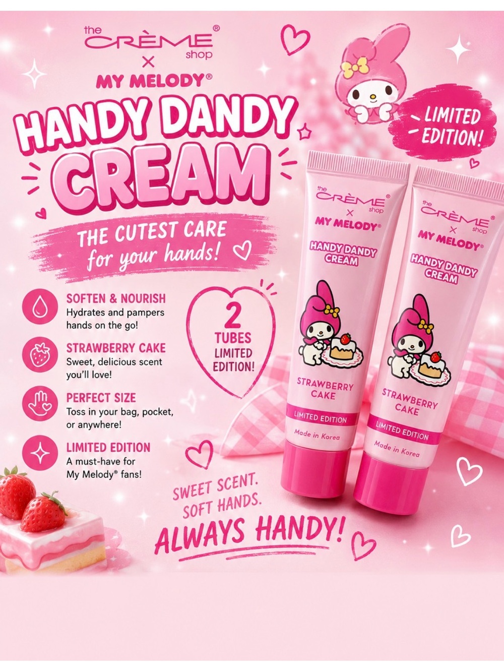 The Crème Shop x My Melody Handy Dandy Cream – Strawberry Cake - Set of 2